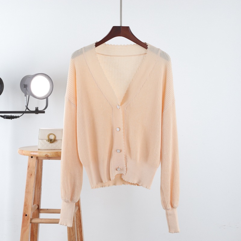Sweet Age Reduction V-neck Solid Color Knitted Cardigan Jacket Women