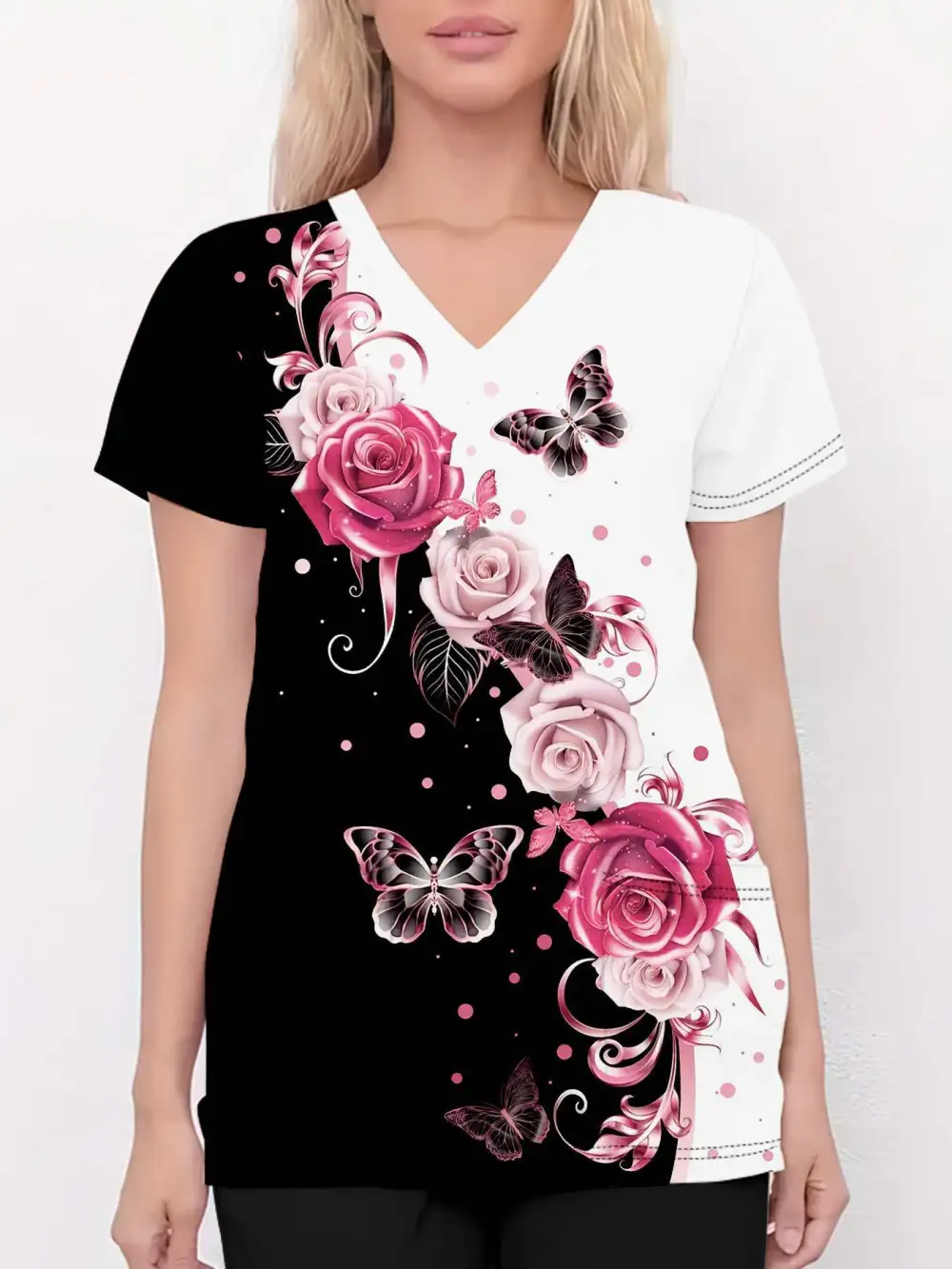 Printed Allover Pattern Scrub Top