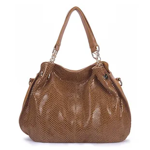 European And American Fashion Large capacity Snake Print Shoulder Handbag Brown - Shop at LoveMi