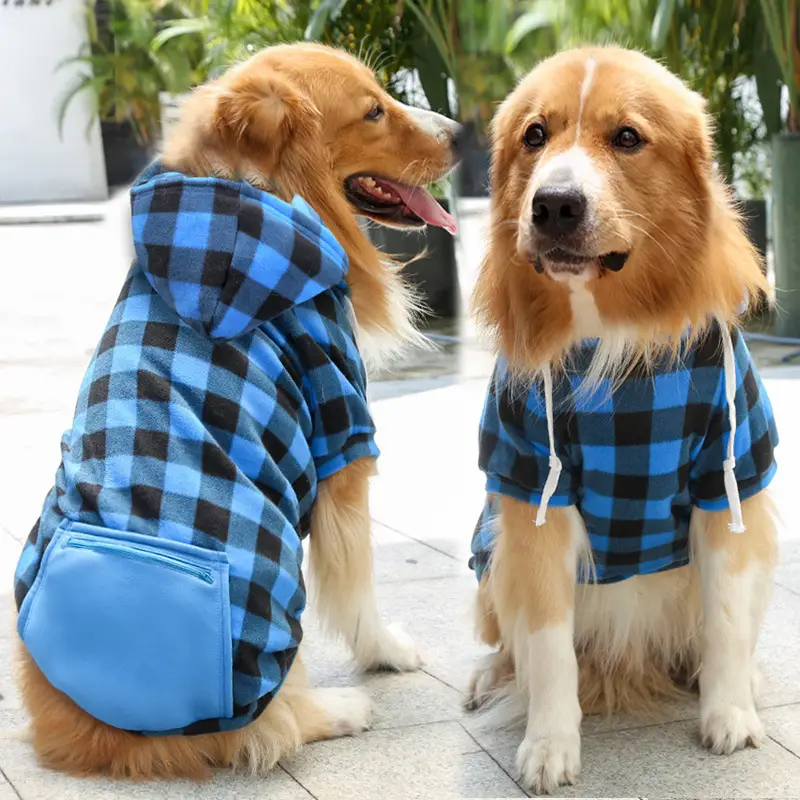 Plaid Zipper Pocket Dog Cat Pet Clothes Sweater