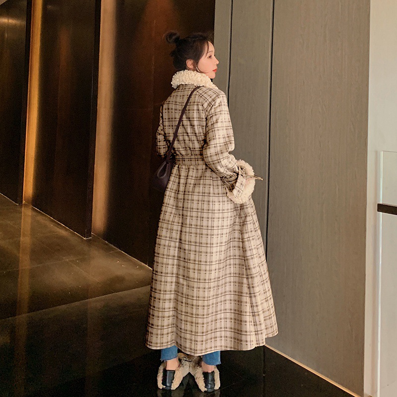 Temperament Commuter Long Loose Suede Lamb Wool Plaid Jacket