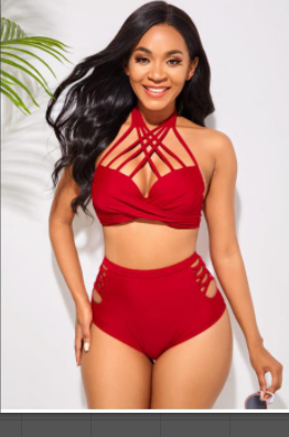 Women's Solid Color Rope New Split Swimsuit