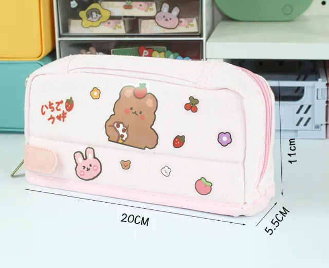 Canvas Large Capacity Pencil Bag Cute Girl Pink - Shop at LoveMi