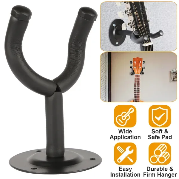 Wall Mount Guitar Hanger Padded Steel Guitar Bracket Holder Hook Rack Black - Shop at LoveMi