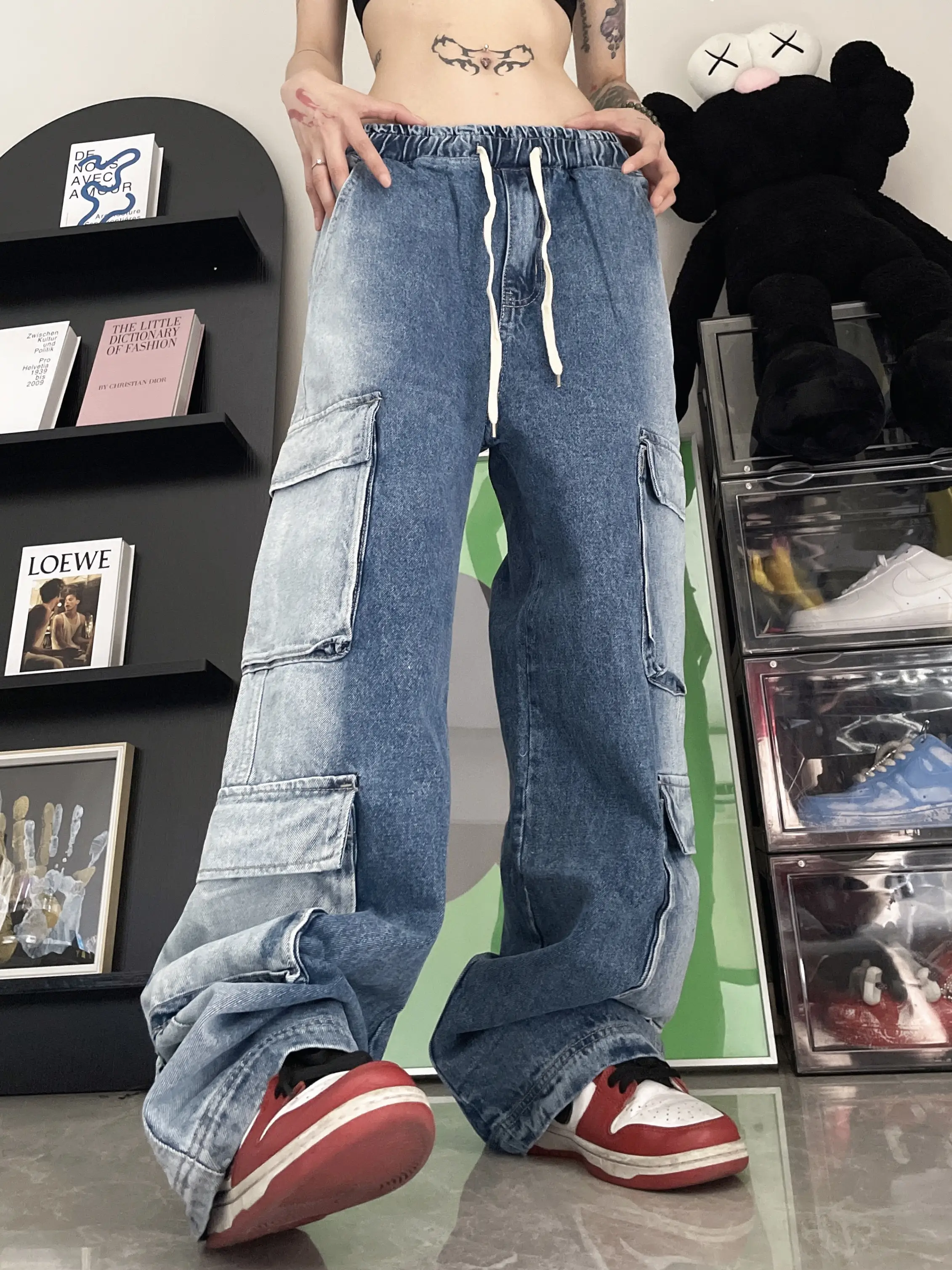 Vintage Multi Pocket Elastic Waist Jeans