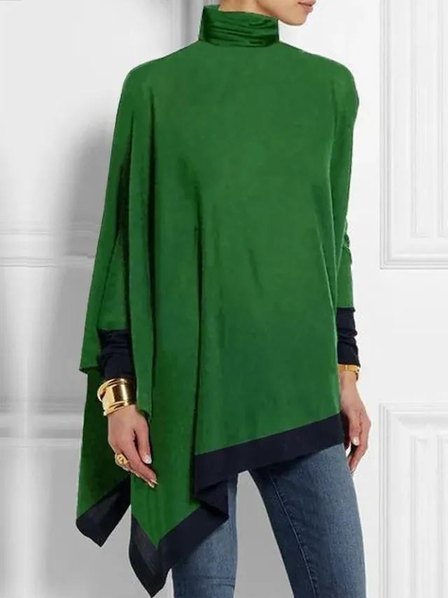 Turtleneck Irregular Knit Bottoming Printed Shirt Flower5 3Xl - Shop at LoveMi