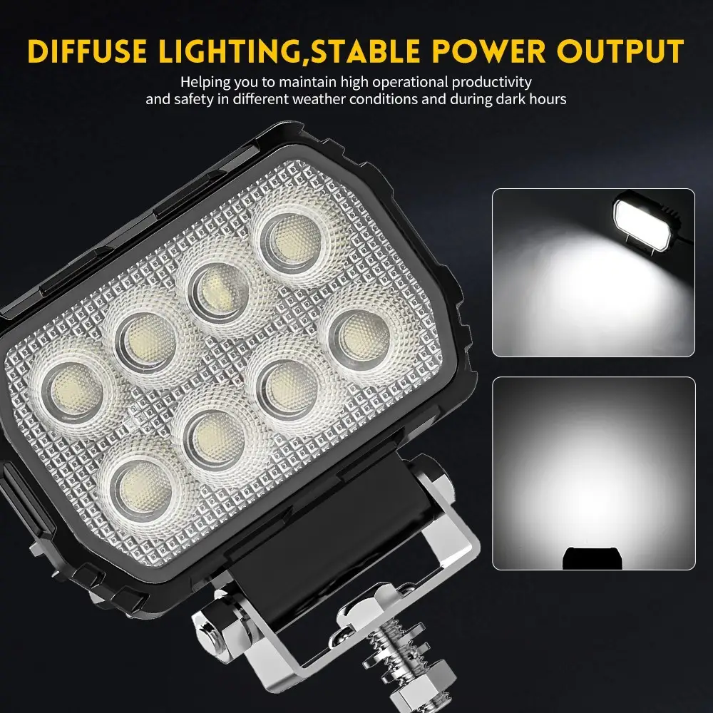 2PCS 4.4 Inch Rectangular Led Work Lights Flood Beam Fit Digger Tractor Digger