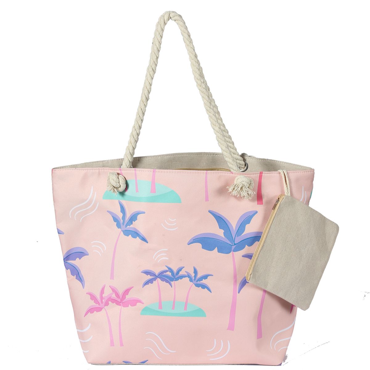 Waterproof Beach Tote Bag for Women. MATERIAL: Unique outer canvas material, inter polyester, hemp rope handle, foldable, easy to clean, waterproof and sandproof, durable and washable. LARGE BEACH BAG: Size 22.83 X 7.87 X 14.96 inch, there is enough space