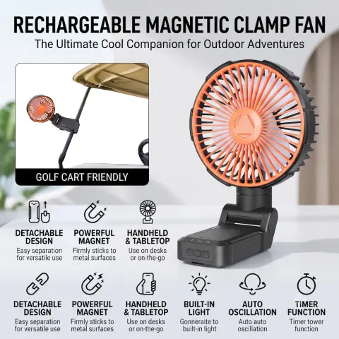 Portable Magnetic Rechargeable Fan with Multiple Speed Settings