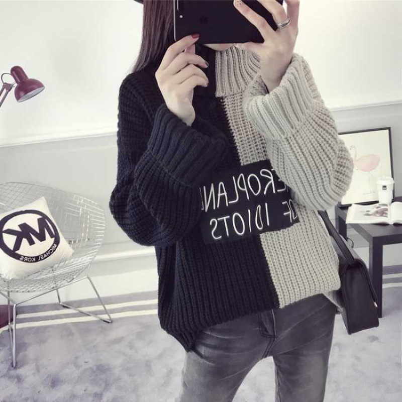 Title 1, High-Neck Thick Sweater Girl Student Korean Sty...