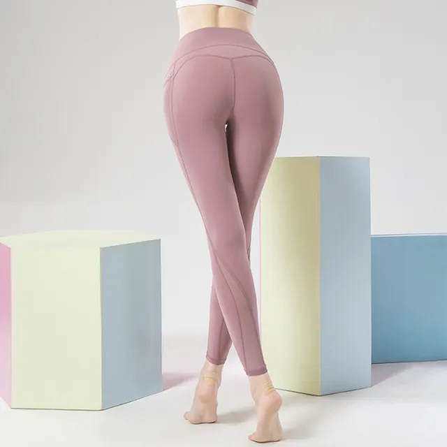 Mesh Stitching Nude Nylon High Waist Hip lifting Sports Trousers Yoga Pants Ankle length Pants Nude - Shop at LoveMi