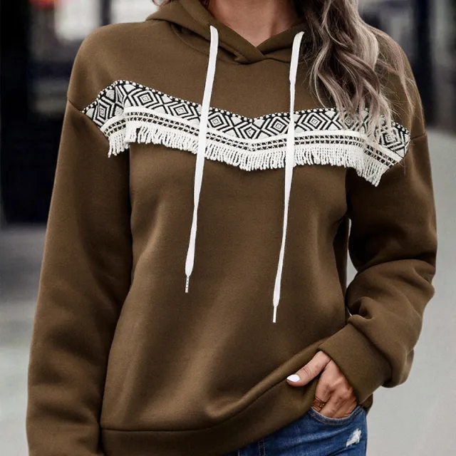Autumn And Winter European And American Women's Clothing Hooded Lace Casual Sweatshirt Brown - Shop at LoveMi
