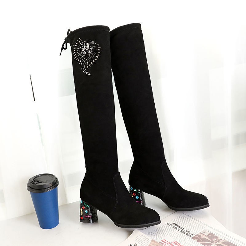 Over-the-knee Women's New Thick High-heeled Slim Stretch Boots