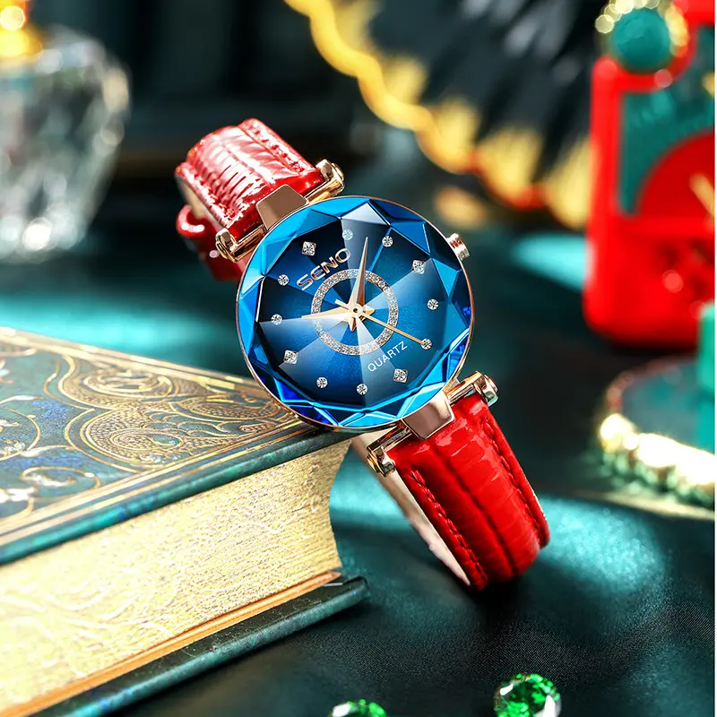 Polygonal Glass Solid Stainless Steel Strap Women's