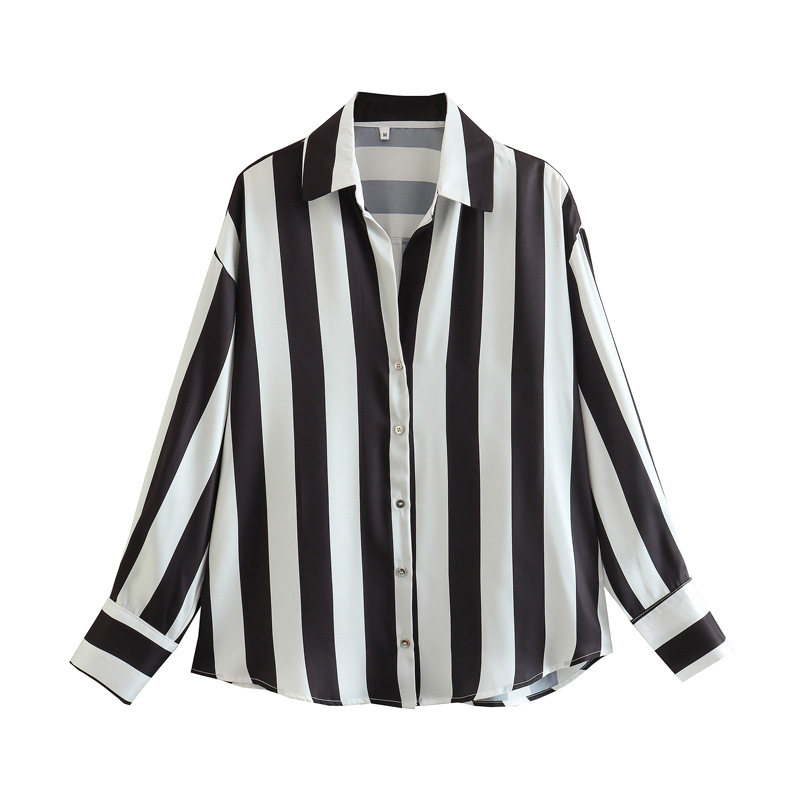 Title 5, Printed Striped Satin Draped Shirt