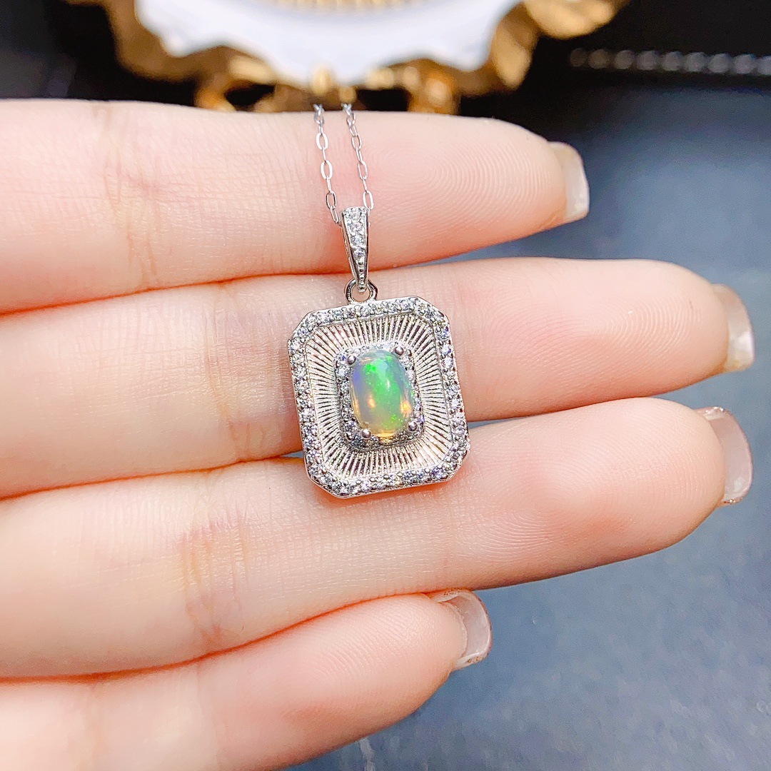 Title 2, S925 Silver Inlaid Natural Opal Pendant