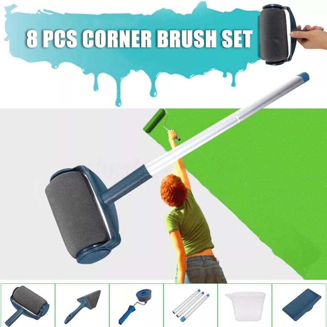 8PCS Paint Roller Kit Home Wall Ceiling Handle Decorating
