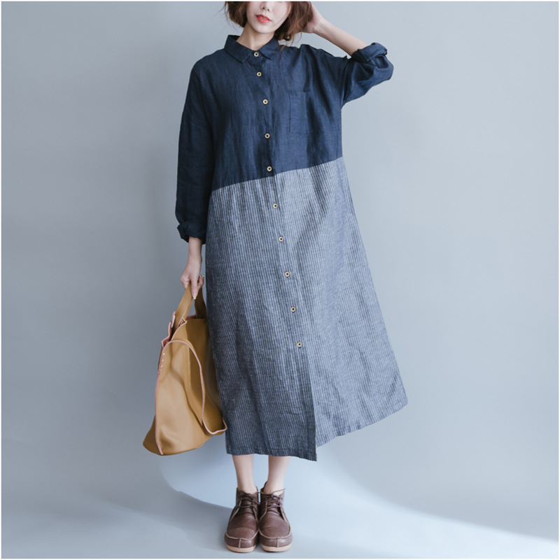 Cotton And Linen Stitching Plus Size Dress