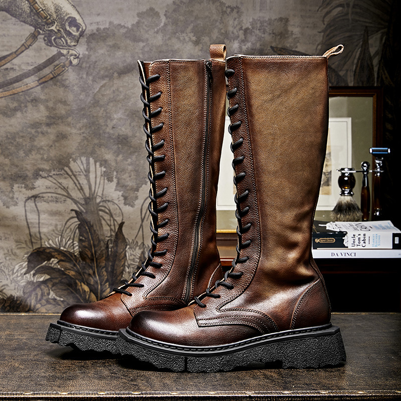 Title 3, Herren Vintage Leder Martin Boots Robuste Stief...