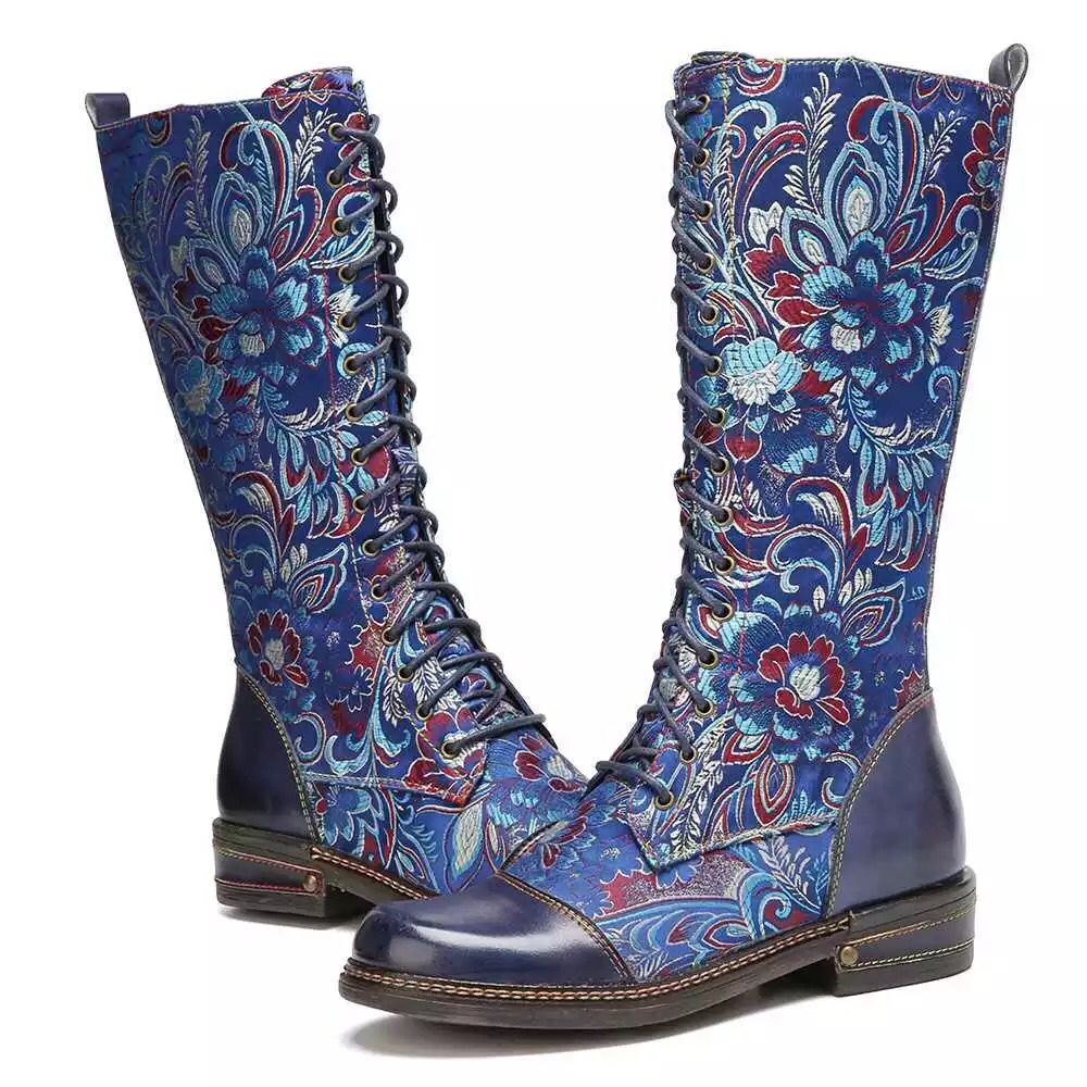 Title 4, Embroidered Flat Bottom Martin Boots