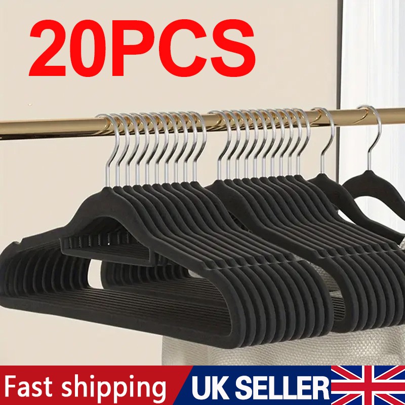 Non Slip Velvet Coat Hangers Coating Strong Flocked Clothe Trouser Space Saving 4
