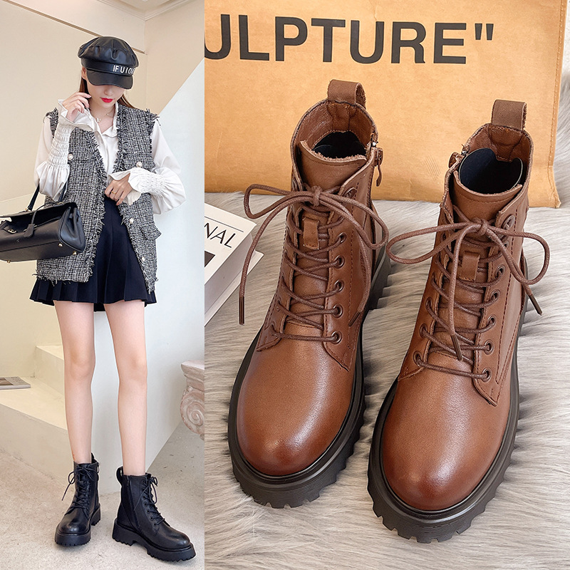 Title 4, First Layer Cowhide Martin Boots Female British...