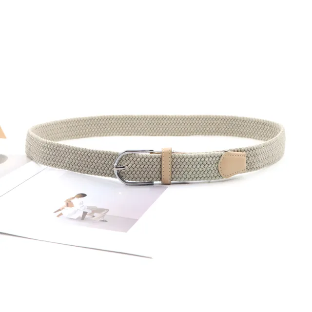 New Casual Versatile Braided Elastic Belt Beige Yellow Width3.5Cm - Shop at LoveMi