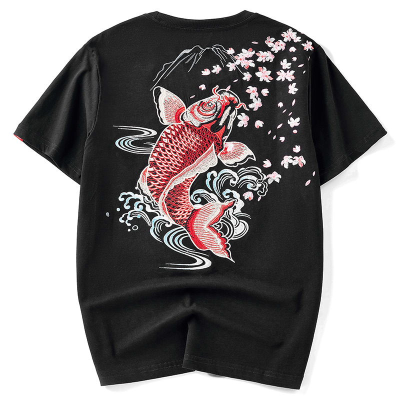 Embroidered Carp Pure Cotton Short Sleeves