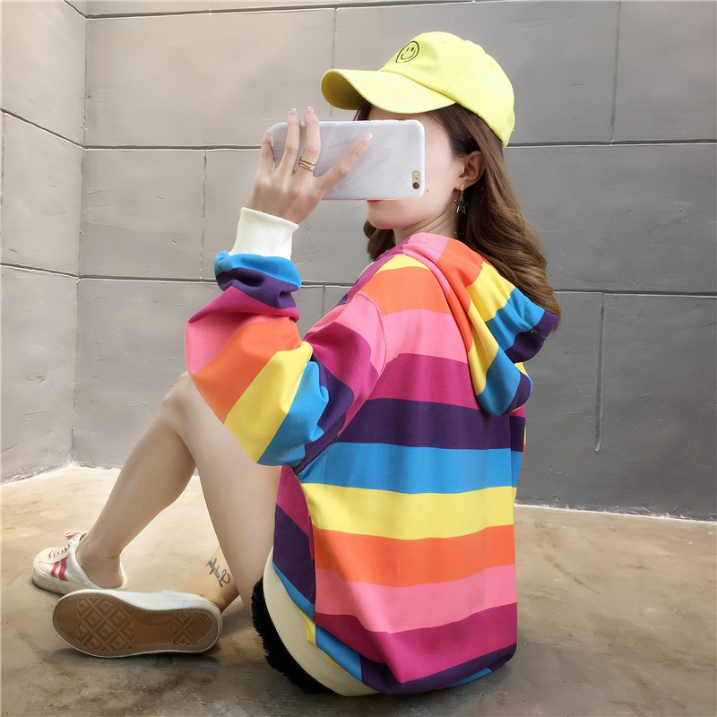 Title 5, Rainbow stripes loose hood Sweater