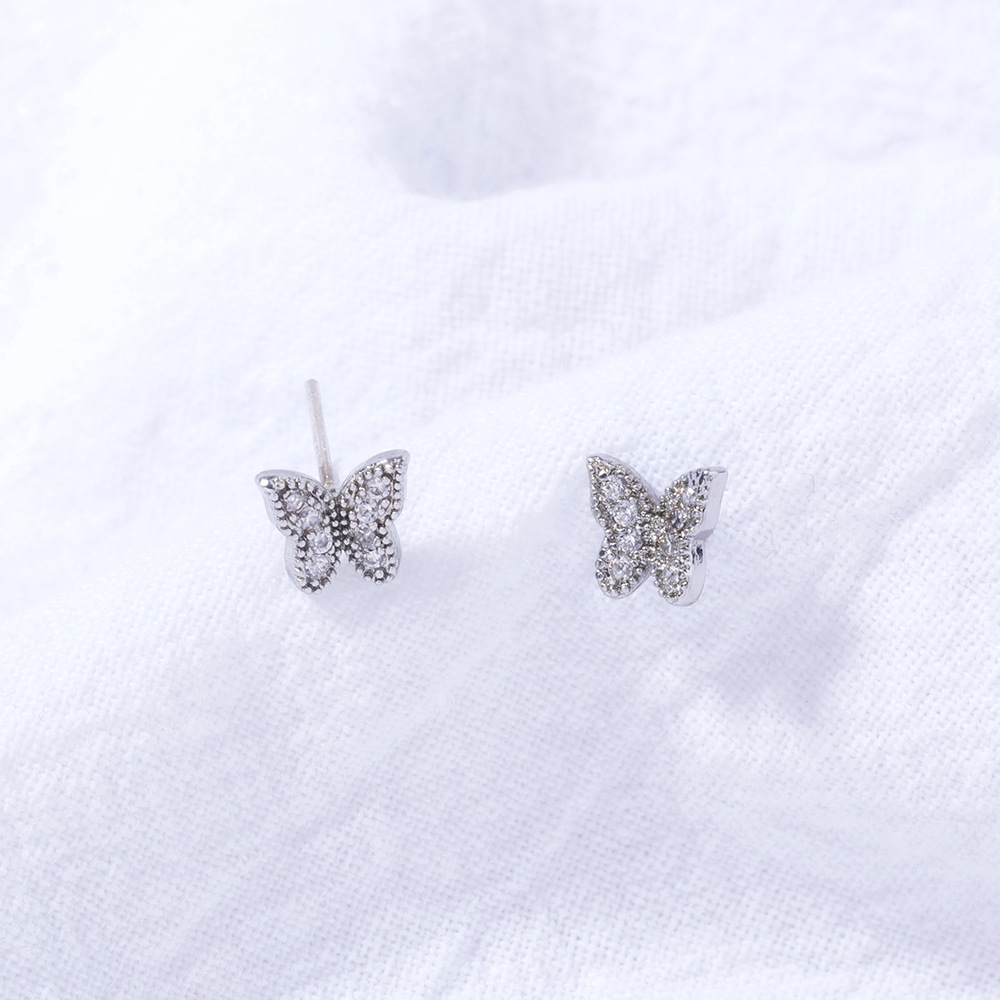 Simple Ins Wind Slightly Inlaid Butterfly Zircon Earrings