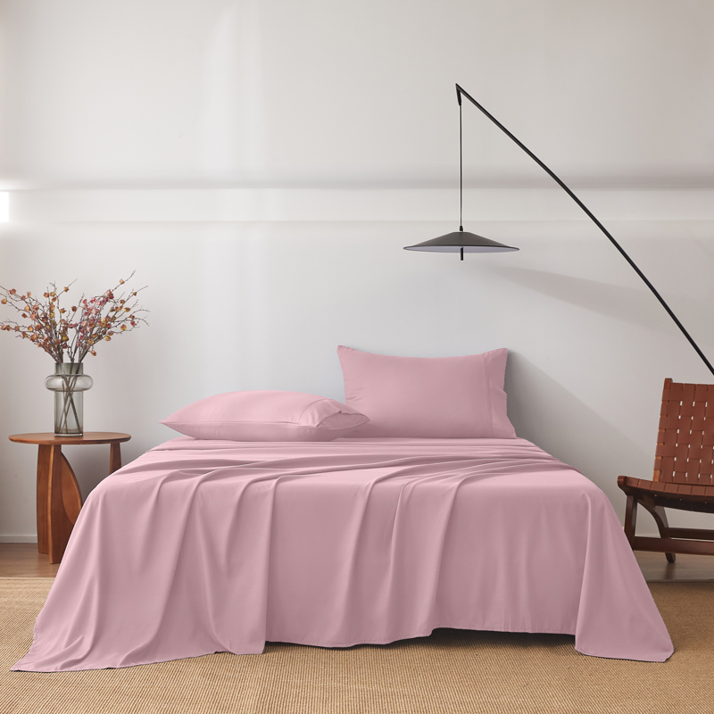 2000TC 4PCS Bed Sheet Set Single Flat Fitted Pillowcases-Pink-King