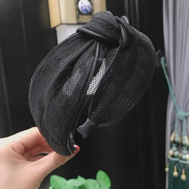 New Fabric Polka Dot Floral Lace Mesh Headband Black - Shop at LoveMi