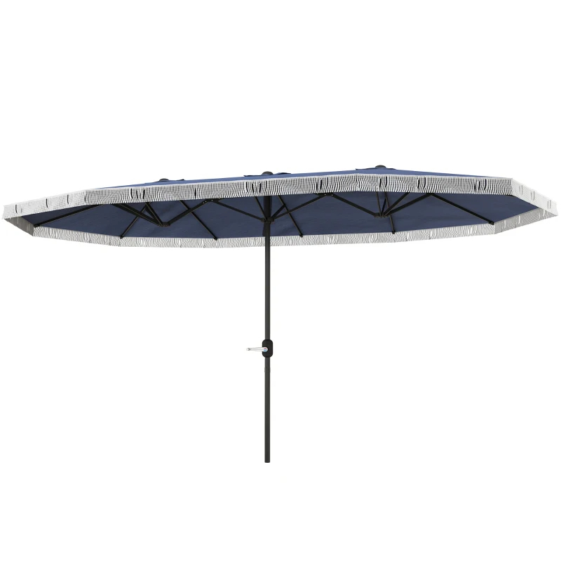 15ft Rectangle Patio Umbrella UPF30 Extra Large Outdoor Umbrella With Fringe And Crank Handle, Dark Blue