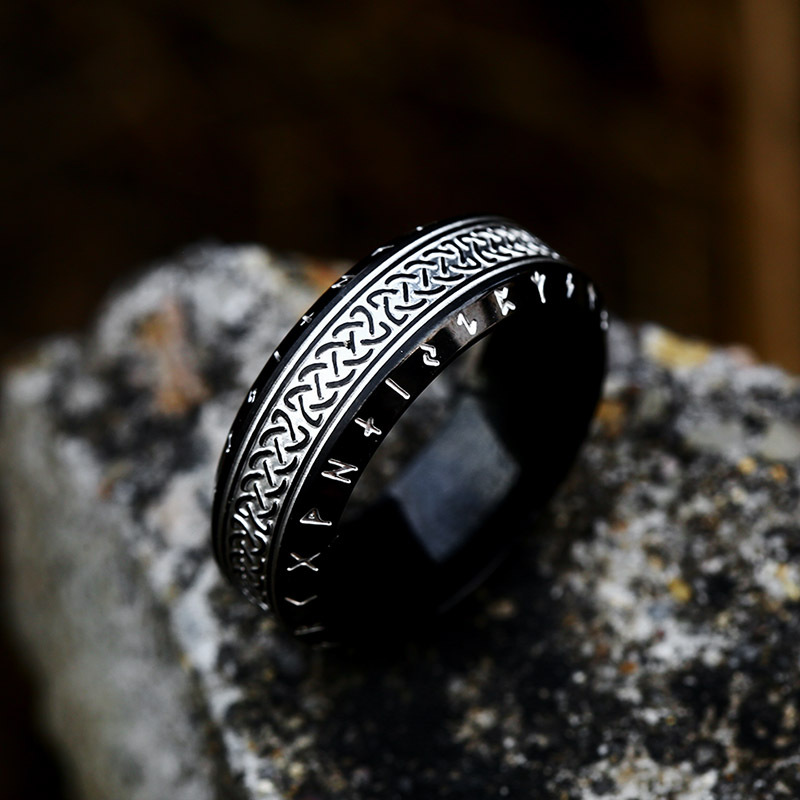 Vintage Viking Alphabet Celtic Knot Titanium Steel Ring