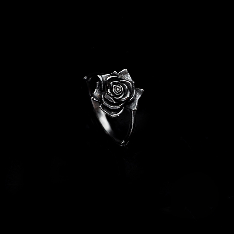 Title 1, 925 Thai Silver Black Rose Couple Ring