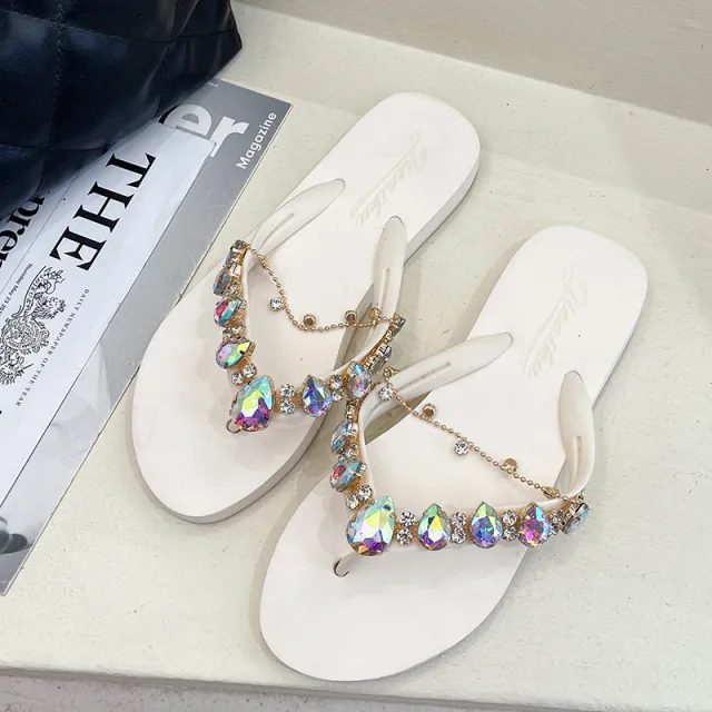 Women's Fashionable Beach Resort Flat Sandals White - Shop at LoveMi