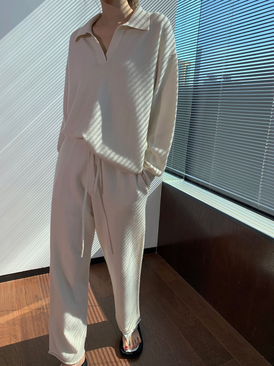 Women's Sweater Coat Loose-fitting Two-piece Wide-leg Pants - Image 4