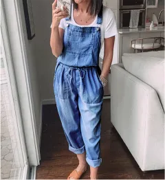 Casual Drawstring Denim Overalls - Dark Blue - View 1
