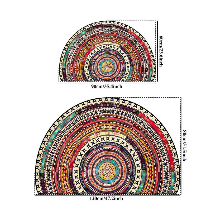 Bohemian Vintage Semi Circular Carpet, Half Round Door Mat,Semi Circle Bathroom Floor Rug,Mandala Boho Bohemian Non-Slip Welcome Entrance Way Absorbent Bath Mat — foto 8