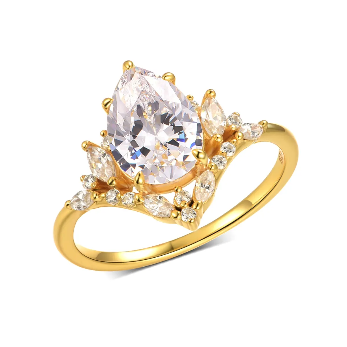 S925 Sterling Silver Gold Plated 7x10mm Pear