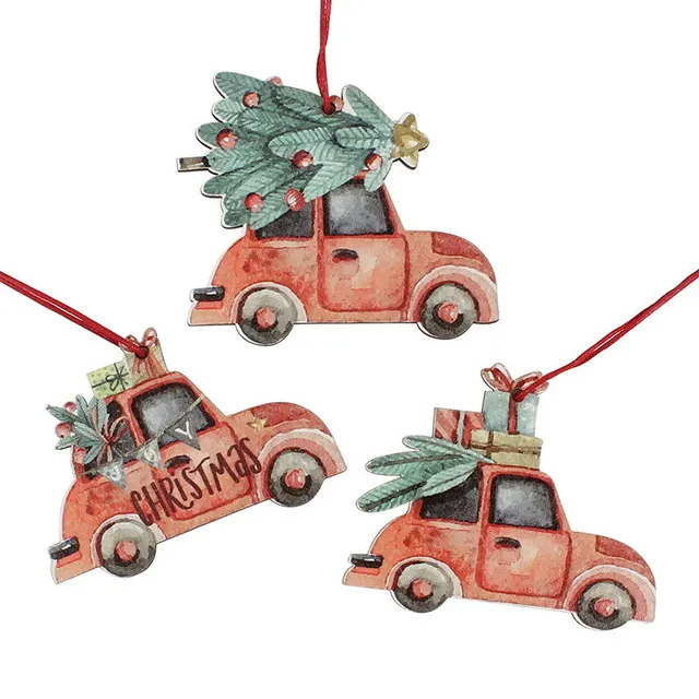 Vintage Christmas Truck With Tree Ornaments Wooden 3Pcs Set - Shop at LoveMi