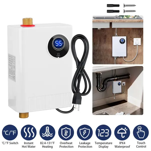 3000W Electric Tankless Water Heater Instant Mini Hot Water Heater With Digital Display For Kitchen RV Sink Bathroom White - Shop at LoveMi