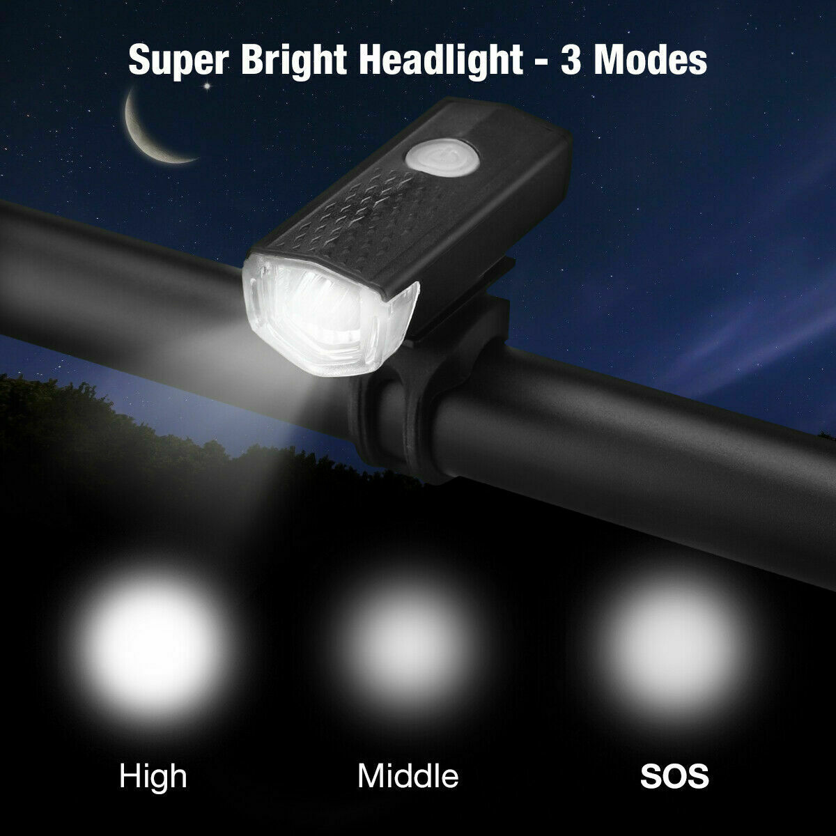 thumbnail image 2 of USB Rechargeable Bike Light Set - Super Bright 1200 Lumen Front Headlight & Taillight, Waterproof With 4 Modes 2 of 12