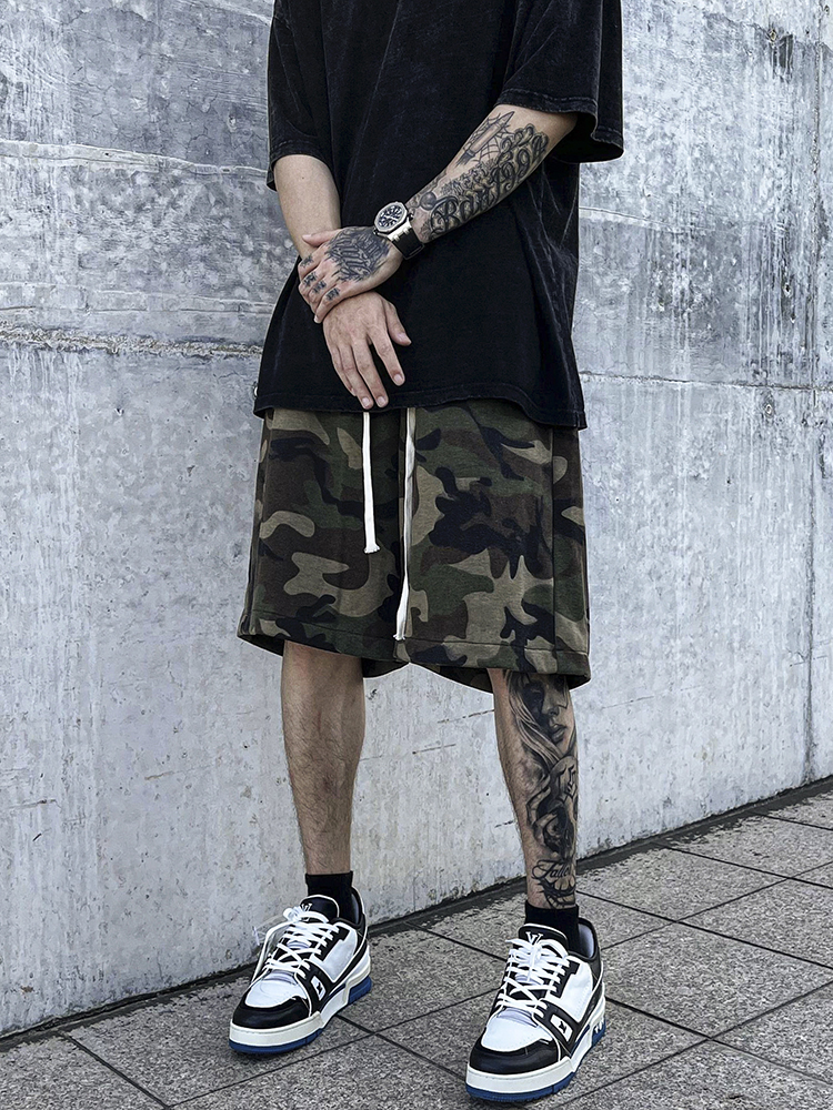Distressed Camouflage Loose Drawstring Trousers
