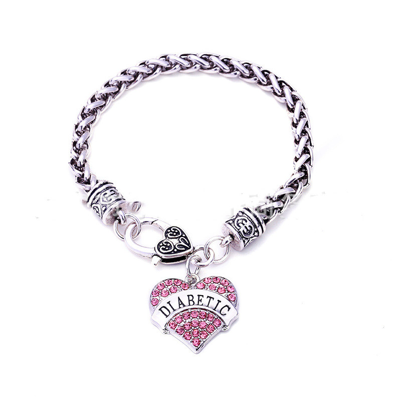 Title 3, Zinc Alloy Diamond Heart-shaped DIABETIC Bracelet