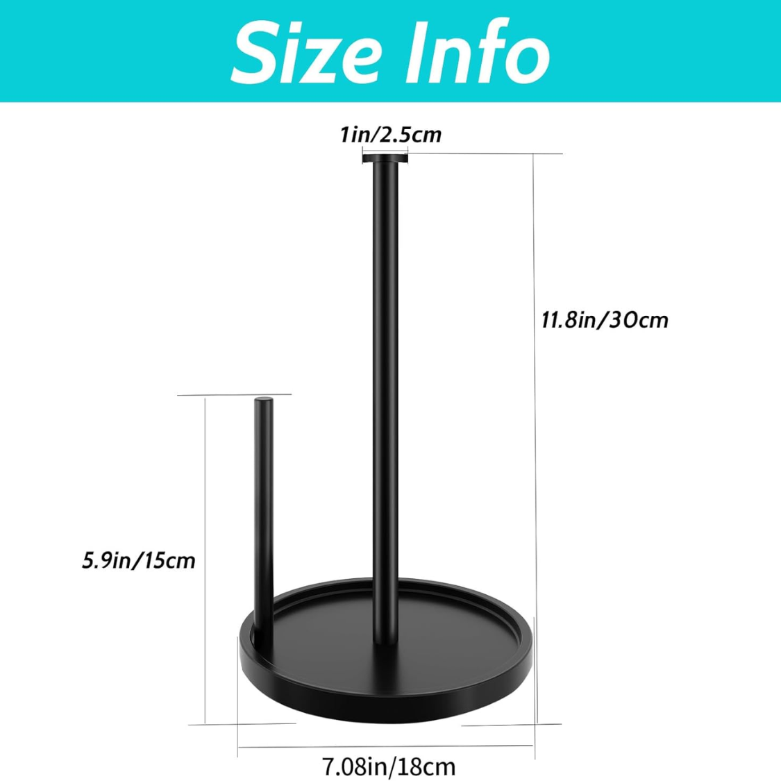 Paper Towel Holder Countertop, Standing Paper Roll Holder With Anti Slip Weighted Base, Stainless Steel Freestanding Paper Towel Holder For Kitchen, Black — foto 8