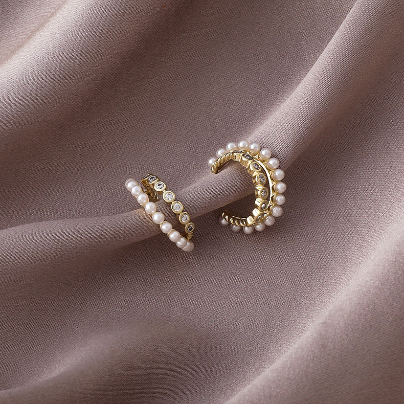 Small Mini  Diamond Pearl Ear Clips Without