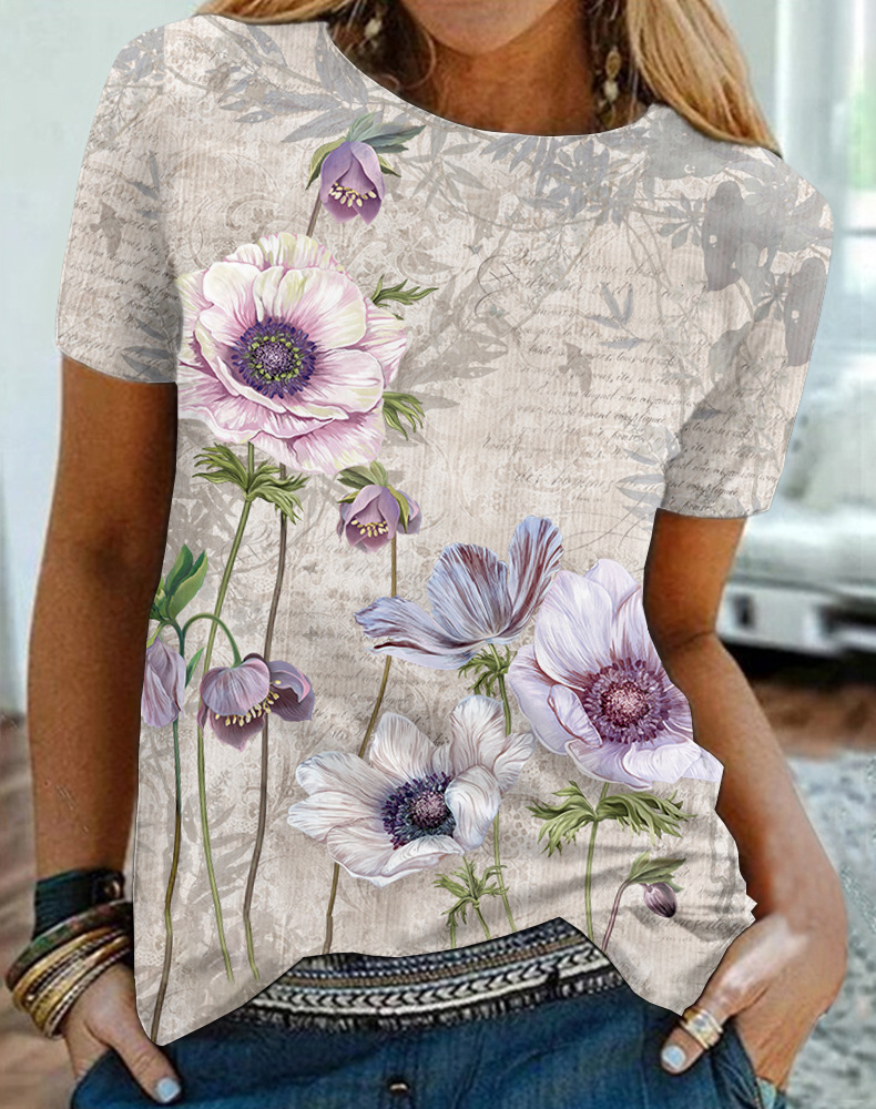 Women's Casual Pullover Short Sleeve Crew Neck T-Shirt