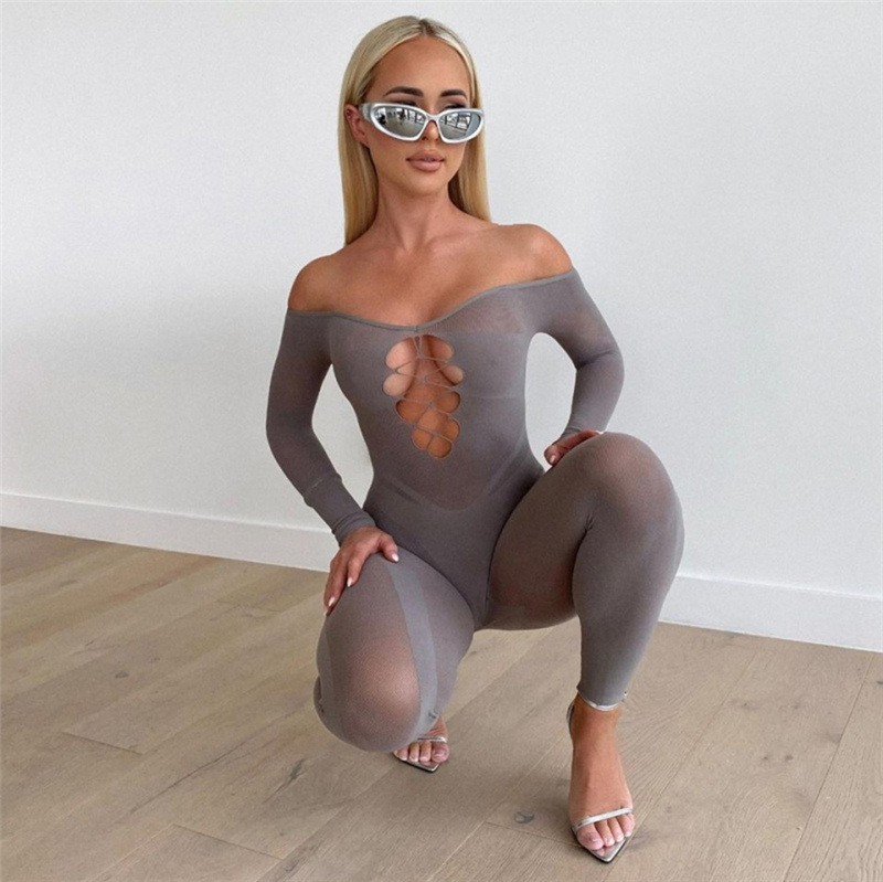 Women's Mesh See-through One-neck Hollow Jumpsuit - Image 6