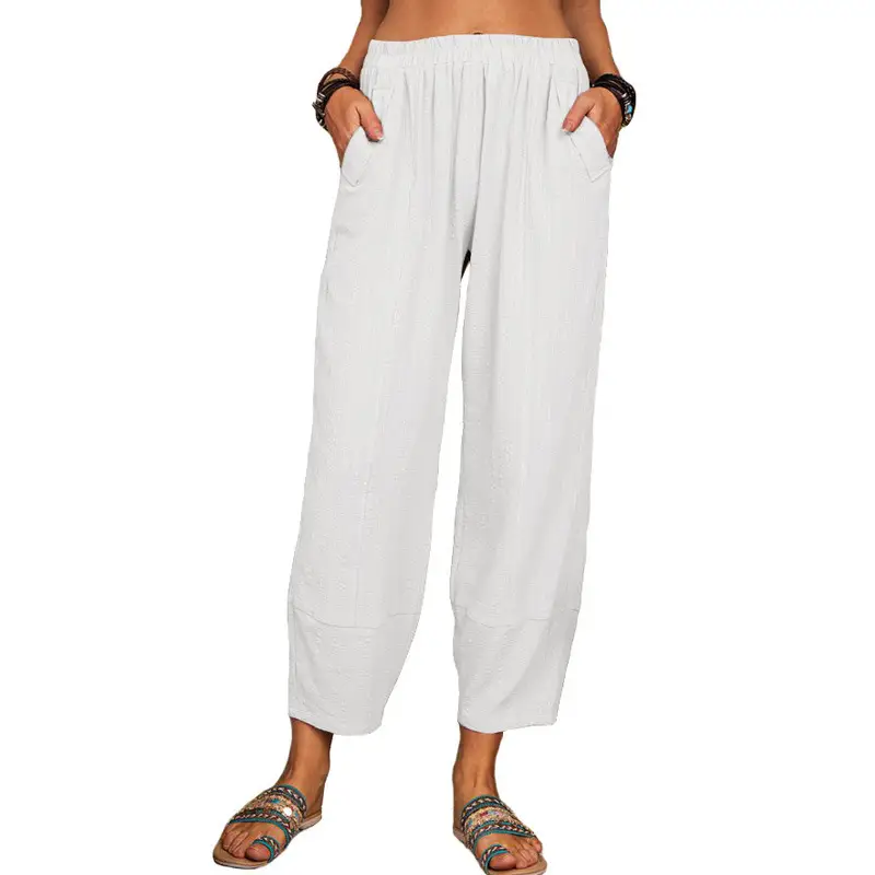 European And American Women's Loose Cotton And Linen Casual Pants Home Harem Trousers